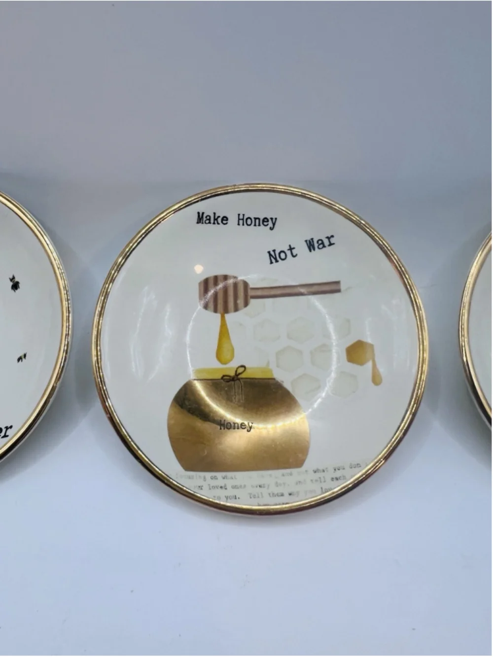 One Hundred 80 Degrees Bee Keeper Set of 3 Trinket Dish Plates Honey Love Bees
